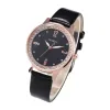 A rose gold diamond-encrusted bezel and black leather strap ladies' watch Item Picture